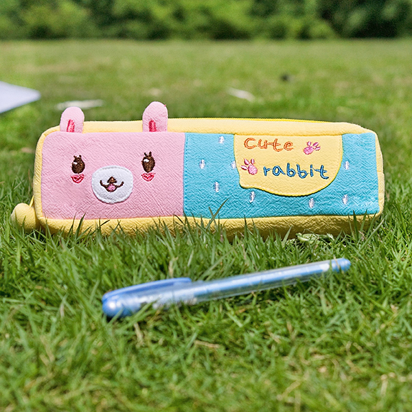 [cute Rabbit] Embroidered Applique Pencil Pouch Bag / Cosmetic Bag / Carrying Case (7.5*2.4*1.6)