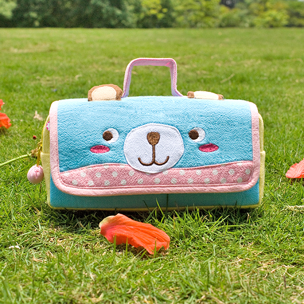 [blue Bear] Embroidered Applique Pencil Pouch Bag / Cosmetic Bag / Carrying Case (7.9*4.3*1.4)