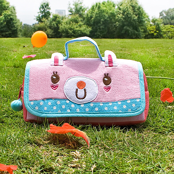 [pink Rabbit] Embroidered Applique Pencil Pouch Bag / Cosmetic Bag / Carrying Case (7.9*4.3*1.4)
