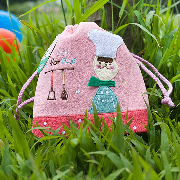 [cook For You] Embroidered Applique Fabric Art Draw String Bag / Drawstring Pouch (5.7*6.7)