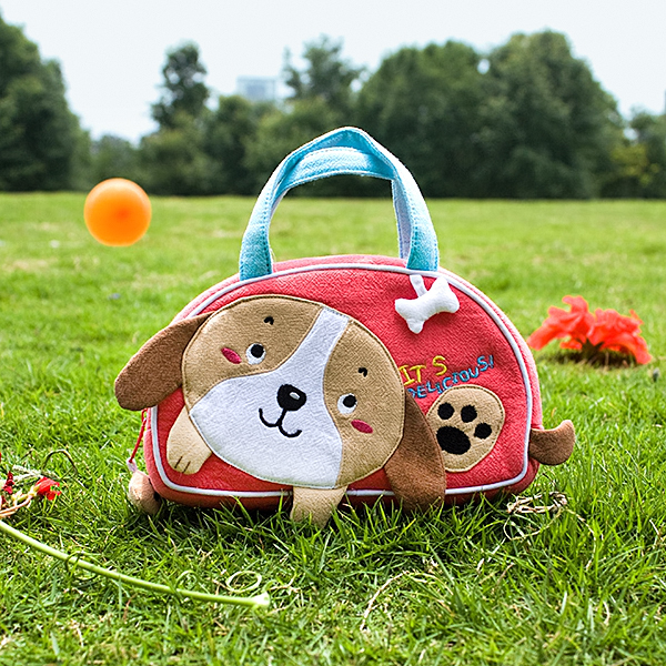 [dog Loves Bone] Embroidered Applique Kids Mini Handbag / Cosmetic Bag / Travel Wallet (7.1*4.3*2)