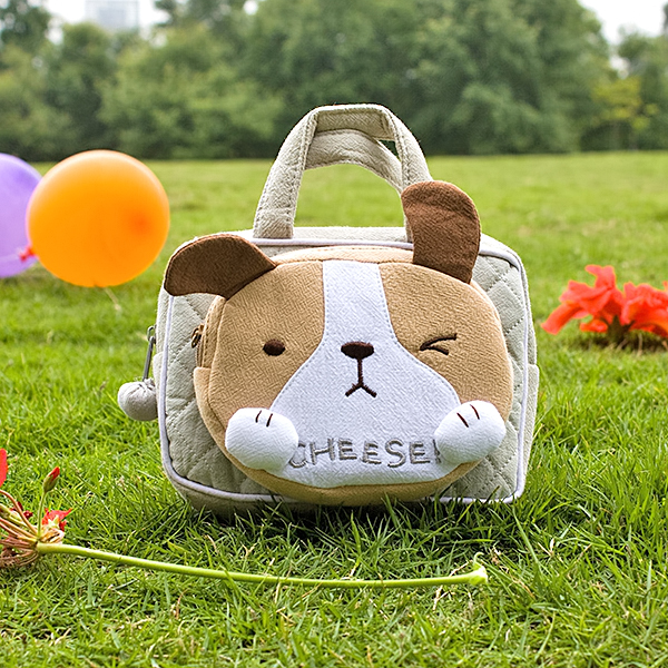 [cheese Dog] Embroidered Applique Kids Mini Handbag / Cosmetic Bag / Hand Purse Wallet (5.9*3.9*1.2)