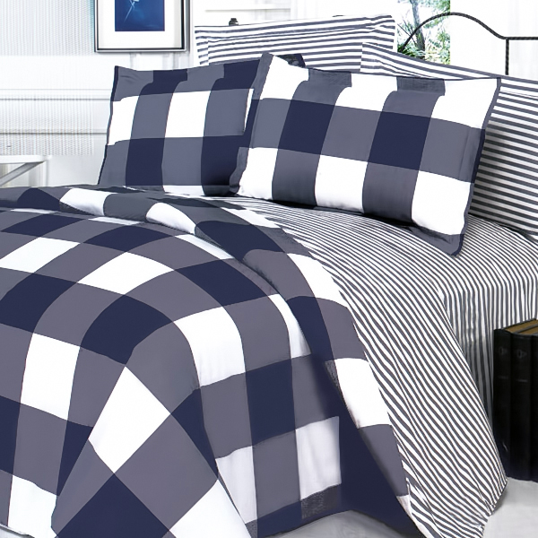 [Navy & White] 100 Cotton 5PC Bed In A Bag (Twin Size) Majaneo Shop
