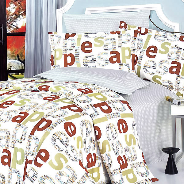 [apple Letter] 100% Cotton 3pc Duvet Cover Set (twin Size)