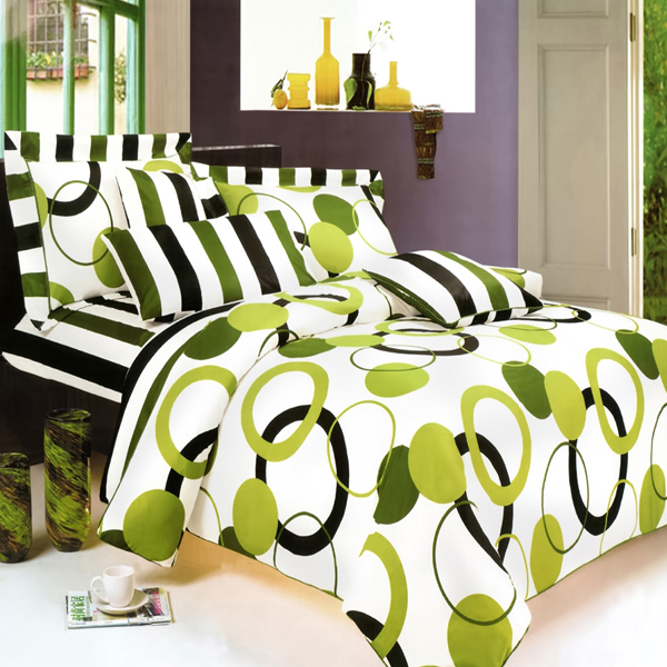 [artistic Green] 100% Cotton 5pc Comforter Set (king Size)
