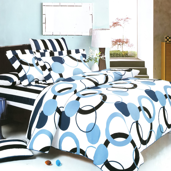 [artistic Blue] 100% Cotton 4pc Comforter Set (twin Size)