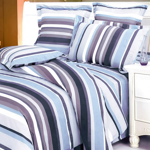 [Blue Purple Stripes] 100% Cotton 7PC Bed In A Bag (Full Size)