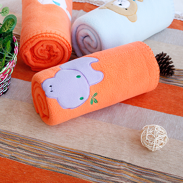 [purple Hippo - Orange] Embroidered Applique Coral Fleece Baby Throw Blanket (29.5 By 39.4 Inches)