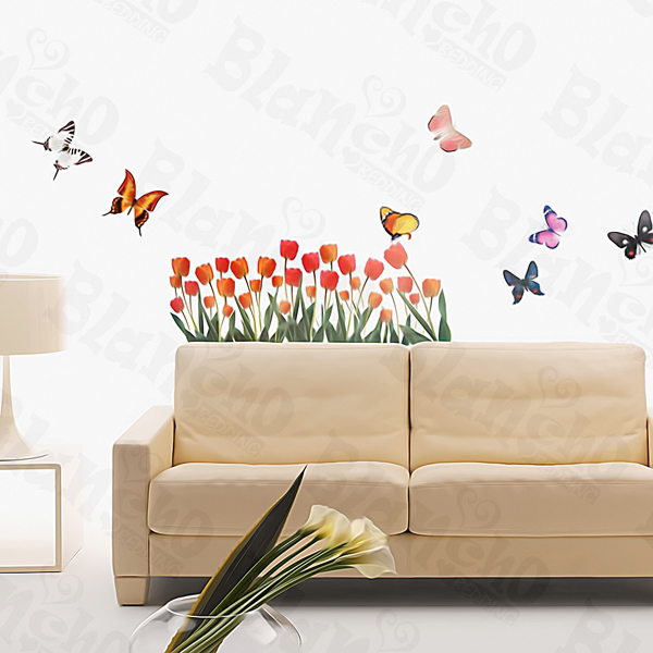 Tulip & Butterfly - Medium Wall Decals Stickers Appliques Home Decor