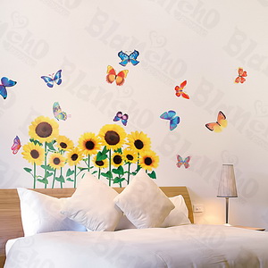 Sunflowers & Butterfly - Large Wall Decals Stickers Appliques Home Decor